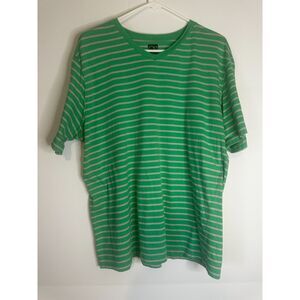 Ocean Pacific Men’s Large Green Gray Striped V-Neck T-Shirt Classic Casual Tee